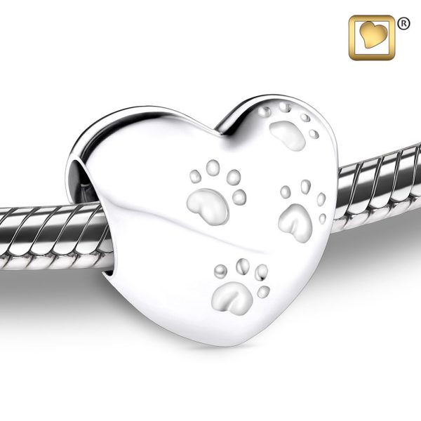 Heart Shaped with Paw Prints Cremation Bead For Ashes LoveUrns Treasure Collection