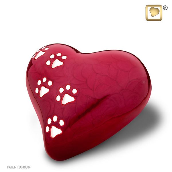 Red heart paw urn