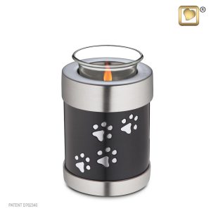 Black tealight urn silver paw prints