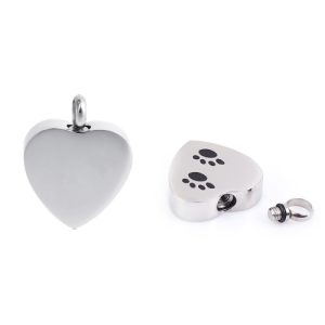 Heart Shaped Cremation Pendant With Paw Prints