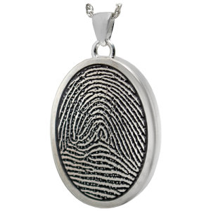 Oval fingerprint pendant with chamber for ashes