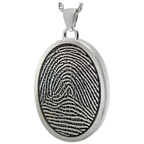 Oval fingerprint pendant with chamber for ashes