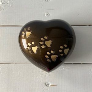 Brass heart shaped urn with paws