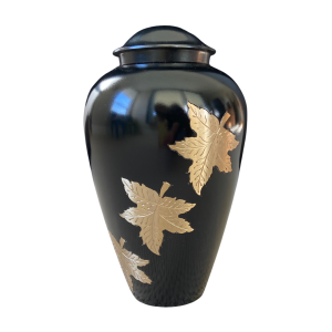 Black Brass Urn For Ashes Gold Leaves