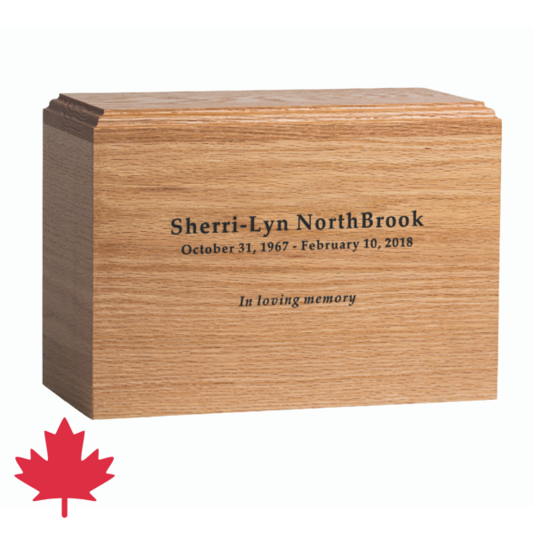 Oak wood cremation urn made in Canada
