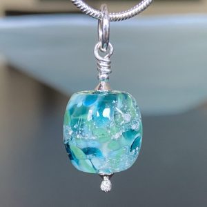 Turquoise Barrel Shaped Glass Memorial Bead