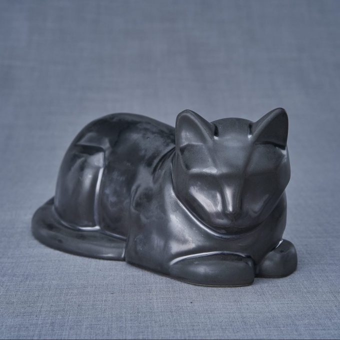 Always and Forever Memorial Products: Ceramic Cat Urn Matte Black