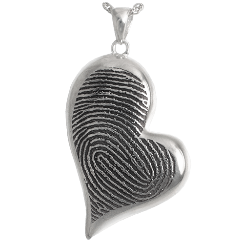 Teardrop Heart fingerprint pendant with chamber for ashes