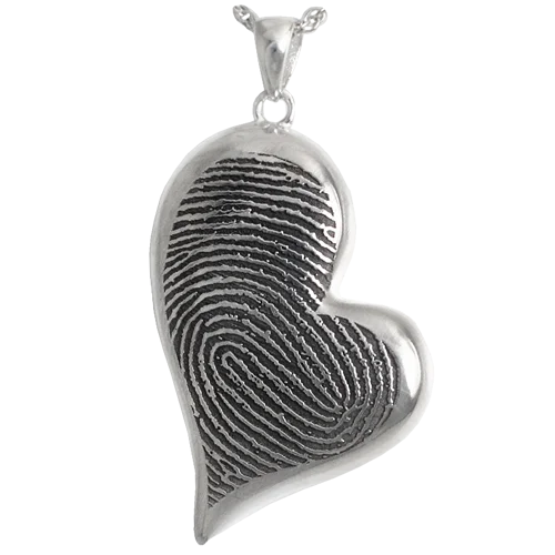 Teardrop Heart fingerprint pendant with chamber for ashes