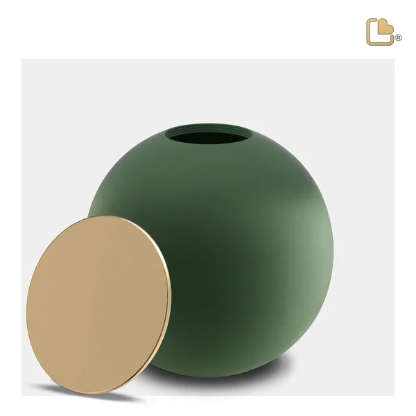 Crescent Sphere Sage Green & Brushed Gold Urn - Image 4