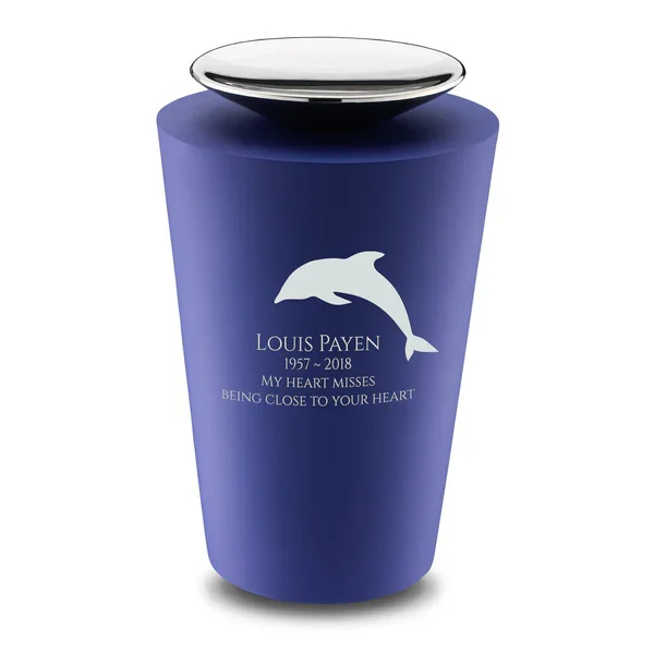 Crescent Tall Navy & Polished Silver Urn - Image 2