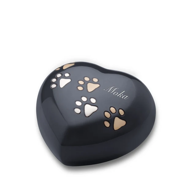 Midnight Heart Urn With Paw Prints - Large