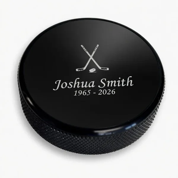 Hockey Puck Shaped Keepsake Cremation Urn Engraved