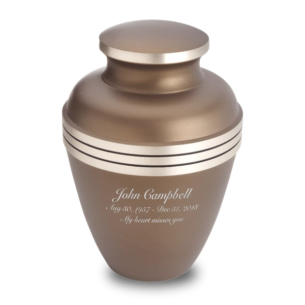 Alloy Cremation Urn with bronze finish and gold metallic ring accents